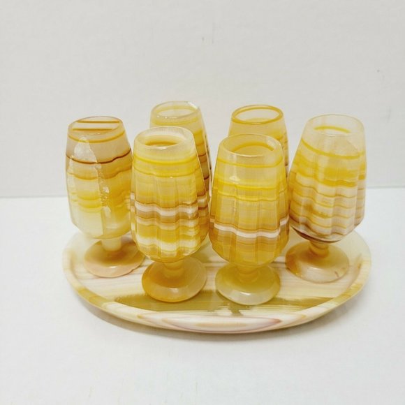 Set Mini Barware Stone Marble Ribbed Stripe Decor - Picture 2 of 11